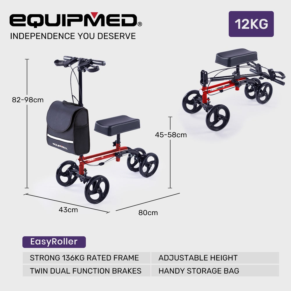 EQUIPMED Knee Scooter Walker for Effortless Mobility and Recovery - Red