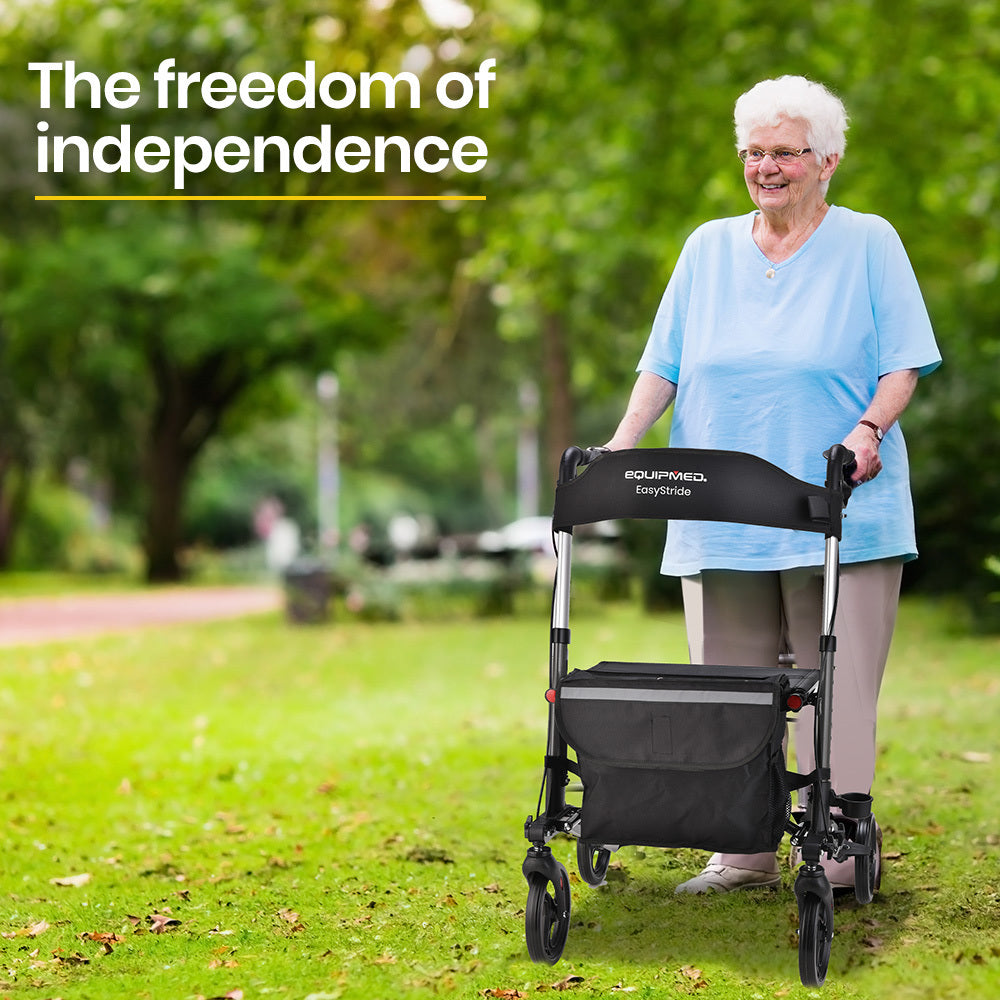 EQUIPMED Ultra-Light Rollator Walker with Seat, Bag & Brakes