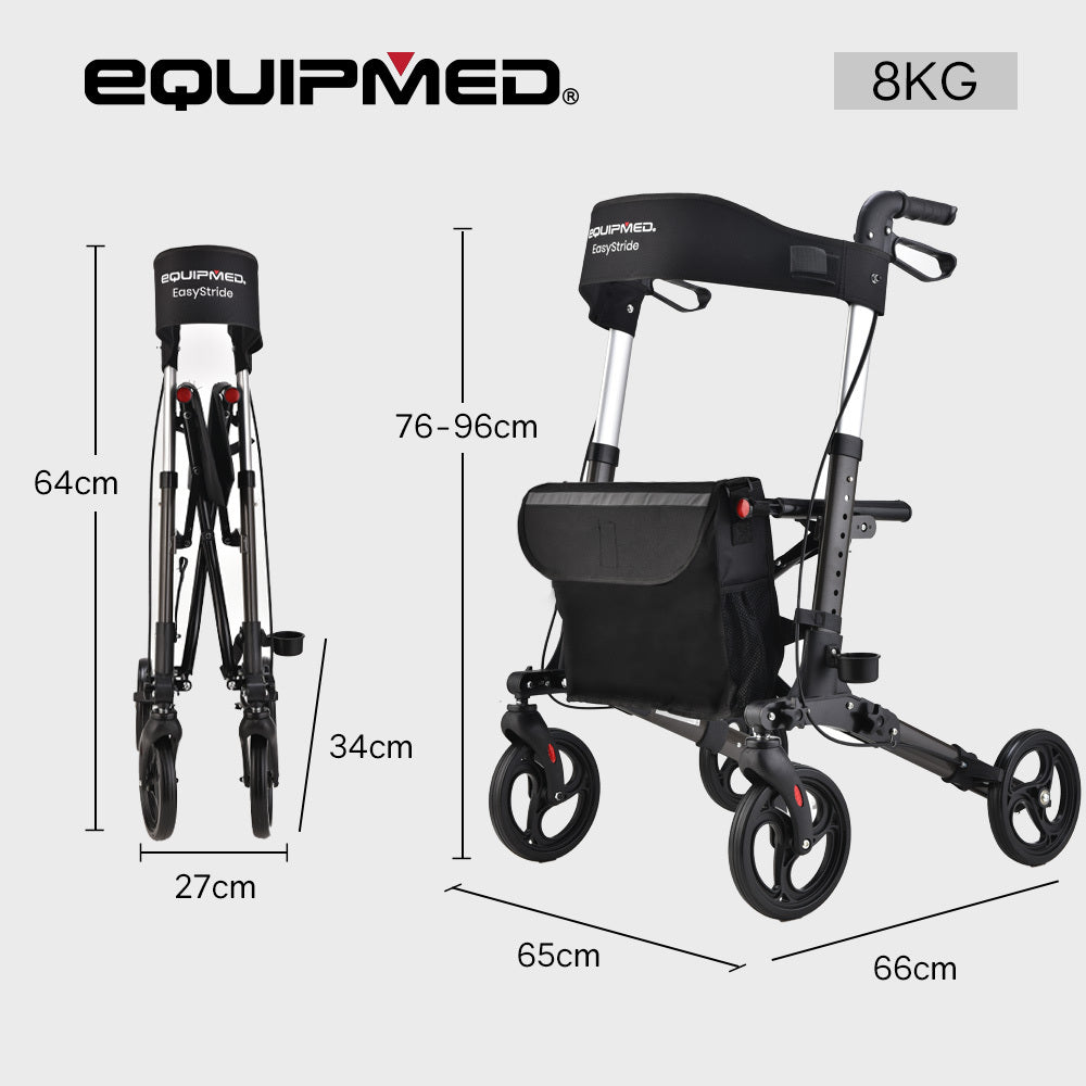 EQUIPMED Ultra-Light Rollator Walker with Seat, Bag & Brakes