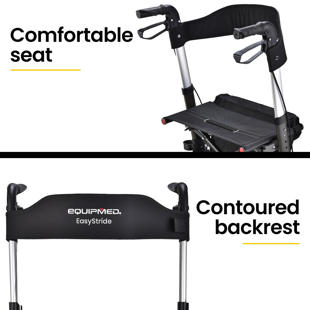 EQUIPMED Ultra-Light Rollator Walker with Seat, Bag & Brakes