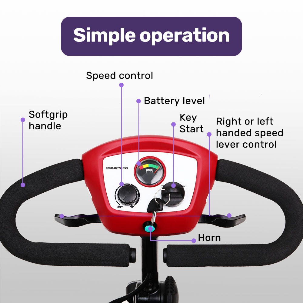 EQUIPMED SmartRider Electric Mobility Scooter - Black & Red