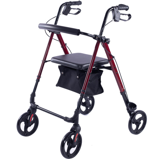 EQUIPMED Lightweight 4-Wheel Rollator Walker for Stability and Independent Living - Red